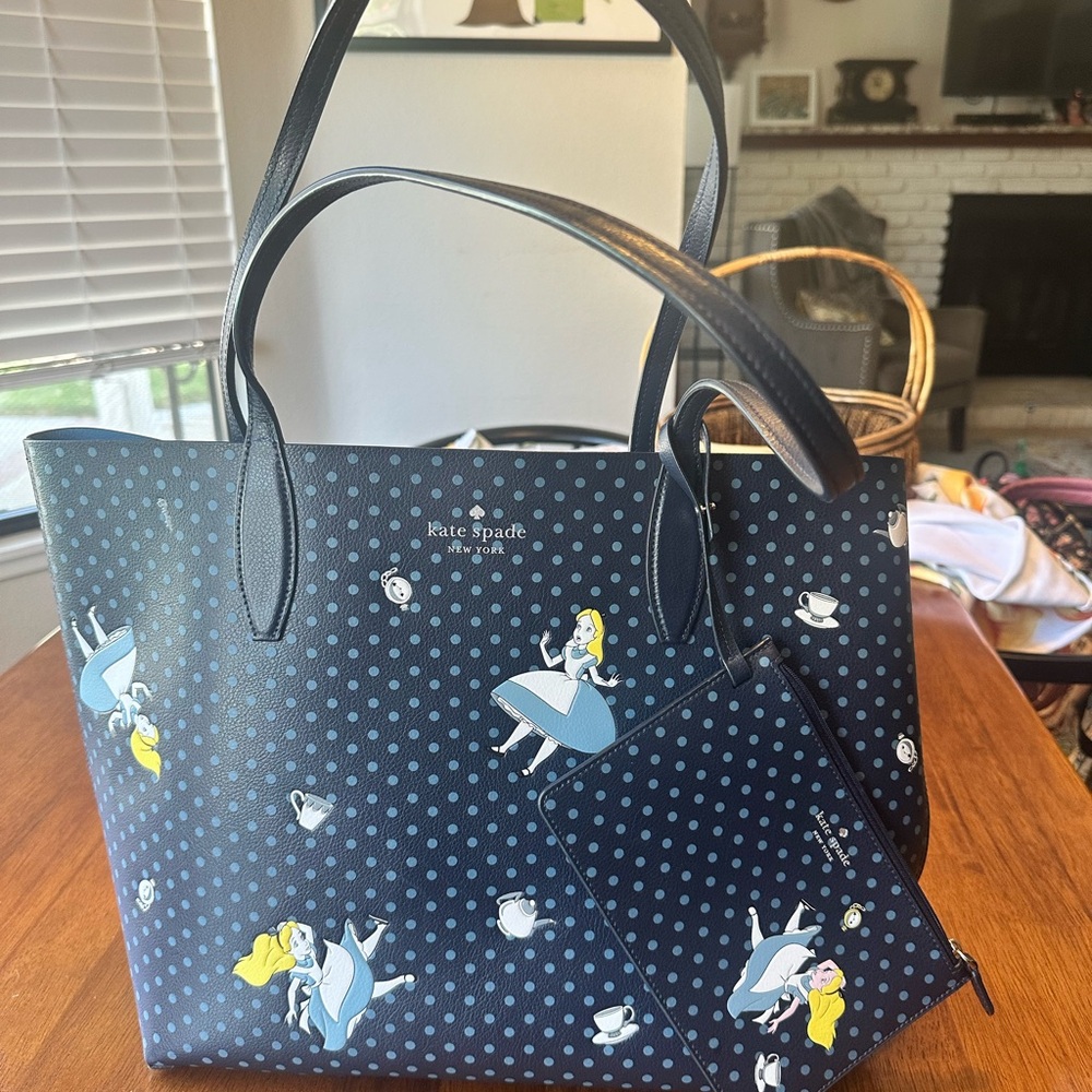 Kate Spade Polka Dot Tote with Alice in Wonderland Design